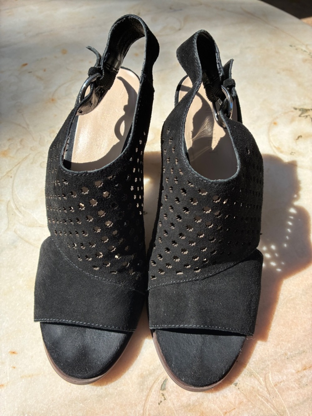 Nine West Black Perforated Suede Slingback Heels Sz 8 M
